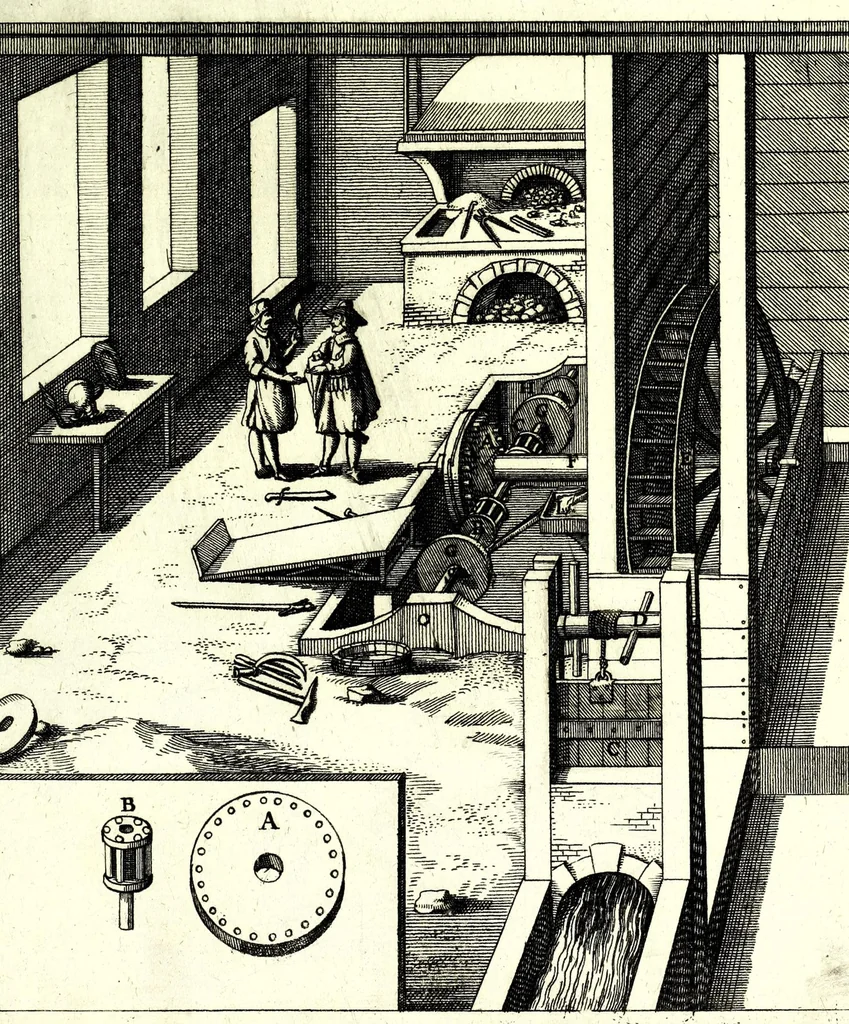 An illustration from Theatrum machinarum novum, das ist, Neu-vermehrter Schauplatz der mechanischen Künsten : handelt von allerhand Wasser- Wind- Ross- Gewicht- und Hand-Mühlen ... ; beneben nützlichen Wasser-Künsten ..., 1673, leaf 137