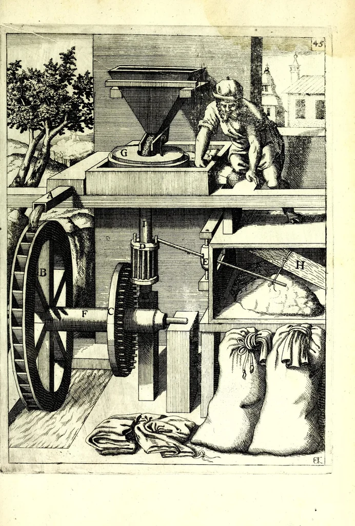 An illustration from Theatrum machinarum novum, das ist, Neu-vermehrter Schauplatz der mechanischen Künsten : handelt von allerhand Wasser- Wind- Ross- Gewicht- und Hand-Mühlen ... ; beneben nützlichen Wasser-Künsten ..., 1673, leaf 149