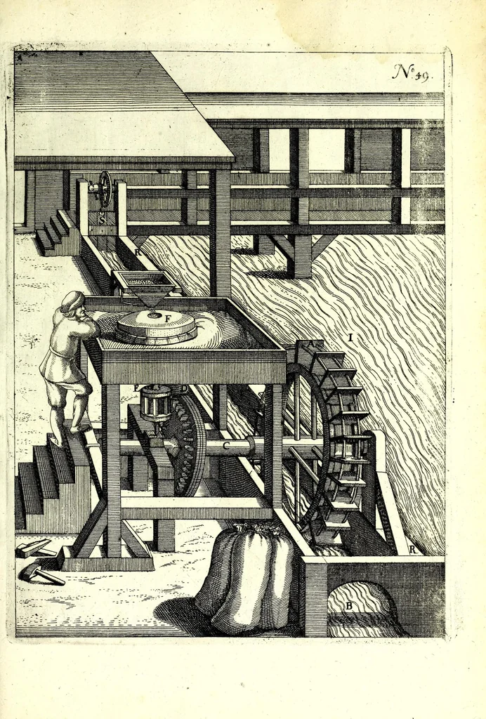 An illustration from Theatrum machinarum novum, das ist, Neu-vermehrter Schauplatz der mechanischen Künsten : handelt von allerhand Wasser- Wind- Ross- Gewicht- und Hand-Mühlen ... ; beneben nützlichen Wasser-Künsten ..., 1673, leaf 157