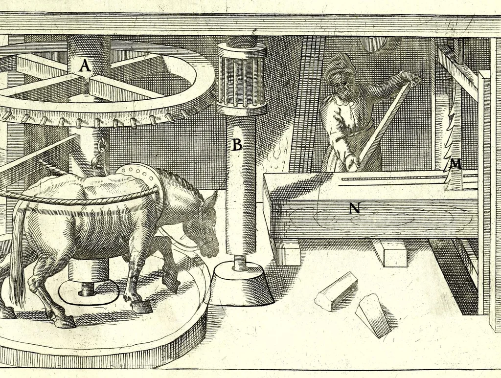 An illustration from Theatrum machinarum novum, das ist, Neu-vermehrter Schauplatz der mechanischen Künsten : handelt von allerhand Wasser- Wind- Ross- Gewicht- und Hand-Mühlen ... ; beneben nützlichen Wasser-Künsten ..., 1673, leaf 189
