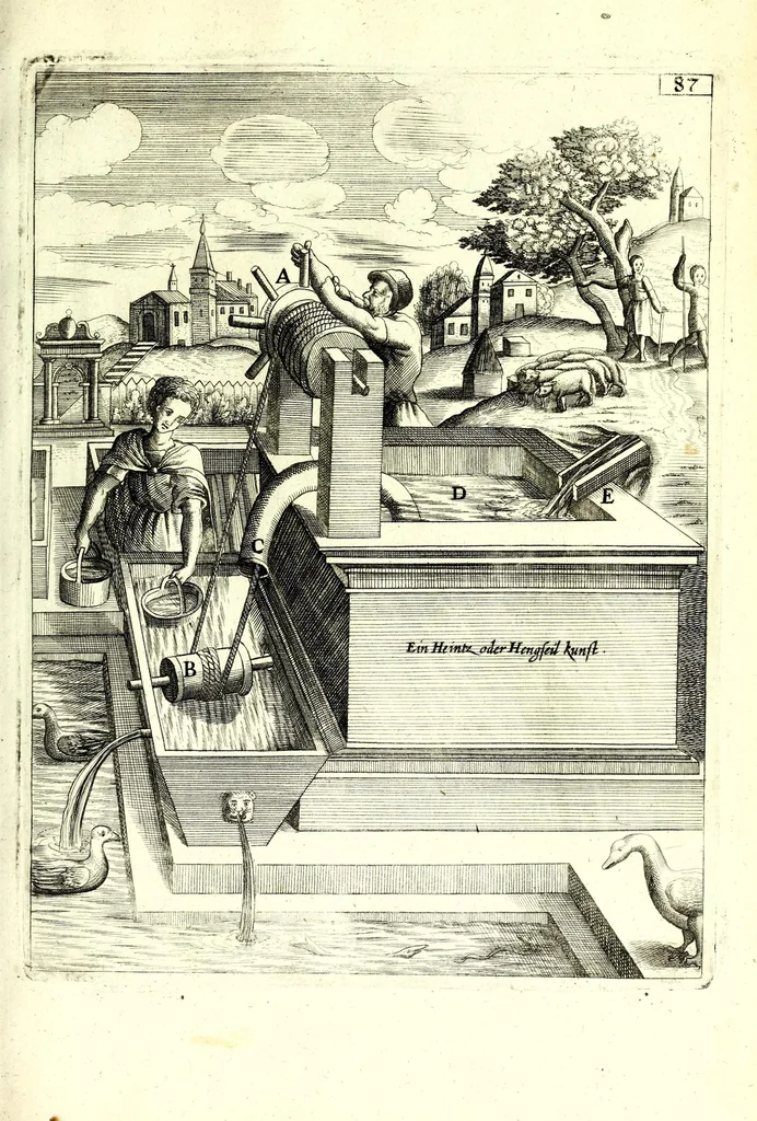 An illustration from Theatrum machinarum novum, das ist, Neu-vermehrter Schauplatz der mechanischen Künsten : handelt von allerhand Wasser- Wind- Ross- Gewicht- und Hand-Mühlen ... ; beneben nützlichen Wasser-Künsten ..., 1673, leaf 233