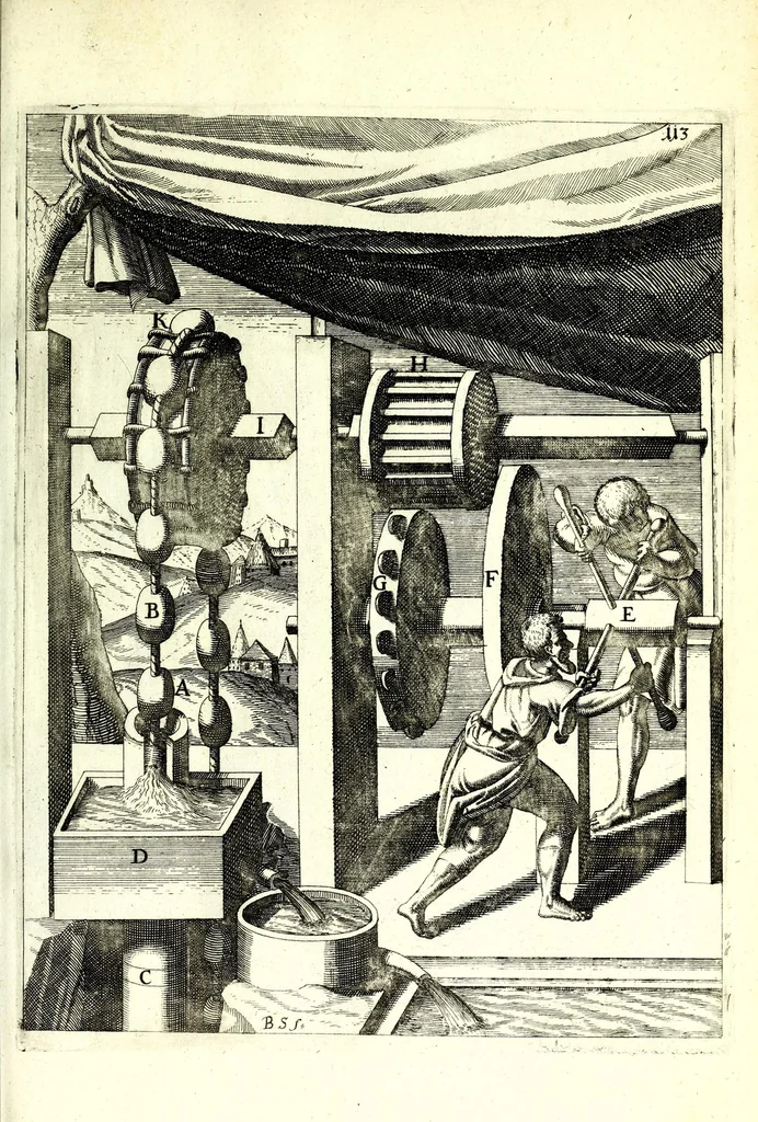 An illustration from Theatrum machinarum novum, das ist, Neu-vermehrter Schauplatz der mechanischen Künsten : handelt von allerhand Wasser- Wind- Ross- Gewicht- und Hand-Mühlen ... ; beneben nützlichen Wasser-Künsten ..., 1673, leaf 285