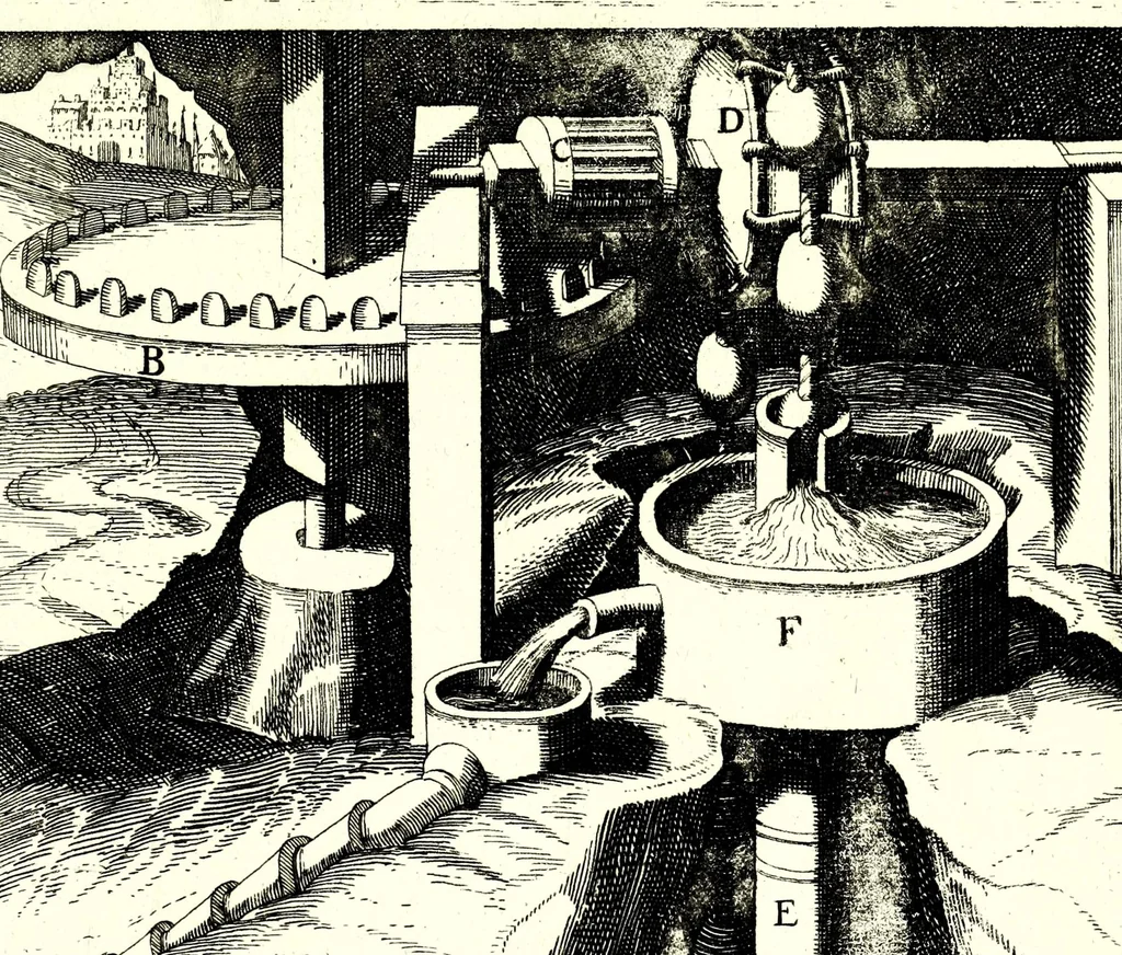 An illustration from Theatrum machinarum novum, das ist, Neu-vermehrter Schauplatz der mechanischen Künsten : handelt von allerhand Wasser- Wind- Ross- Gewicht- und Hand-Mühlen ... ; beneben nützlichen Wasser-Künsten ..., 1673, leaf 289