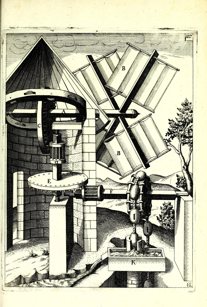 An illustration from Theatrum machinarum novum, das ist, Neu-vermehrter Schauplatz der mechanischen Künsten : handelt von allerhand Wasser- Wind- Ross- Gewicht- und Hand-Mühlen ... ; beneben nützlichen Wasser-Künsten ..., 1673, leaf 293