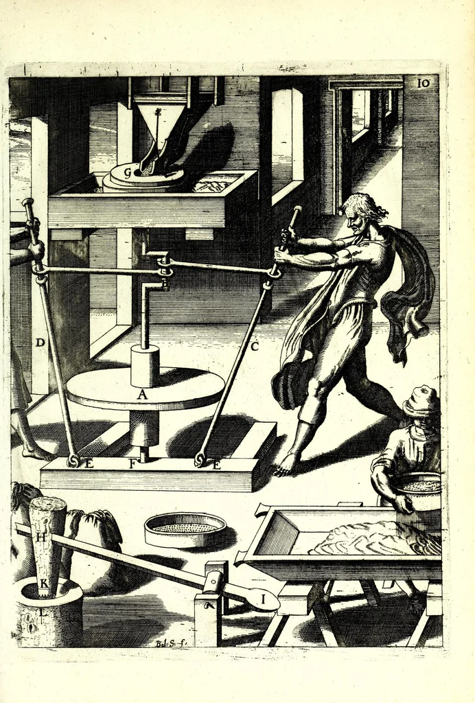 An illustration from Theatrum machinarum novum, das ist, Neu-vermehrter Schauplatz der mechanischen Künsten : handelt von allerhand Wasser- Wind- Ross- Gewicht- und Hand-Mühlen ... ; beneben nützlichen Wasser-Künsten ..., 1673, leaf 79