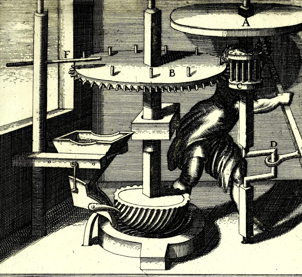 An illustration from Theatrum machinarum novum, das ist, Neu-vermehrter Schauplatz der mechanischen Künsten : handelt von allerhand Wasser- Wind- Ross- Gewicht- und Hand-Mühlen ... ; beneben nützlichen Wasser-Künsten ..., 1673, leaf 83