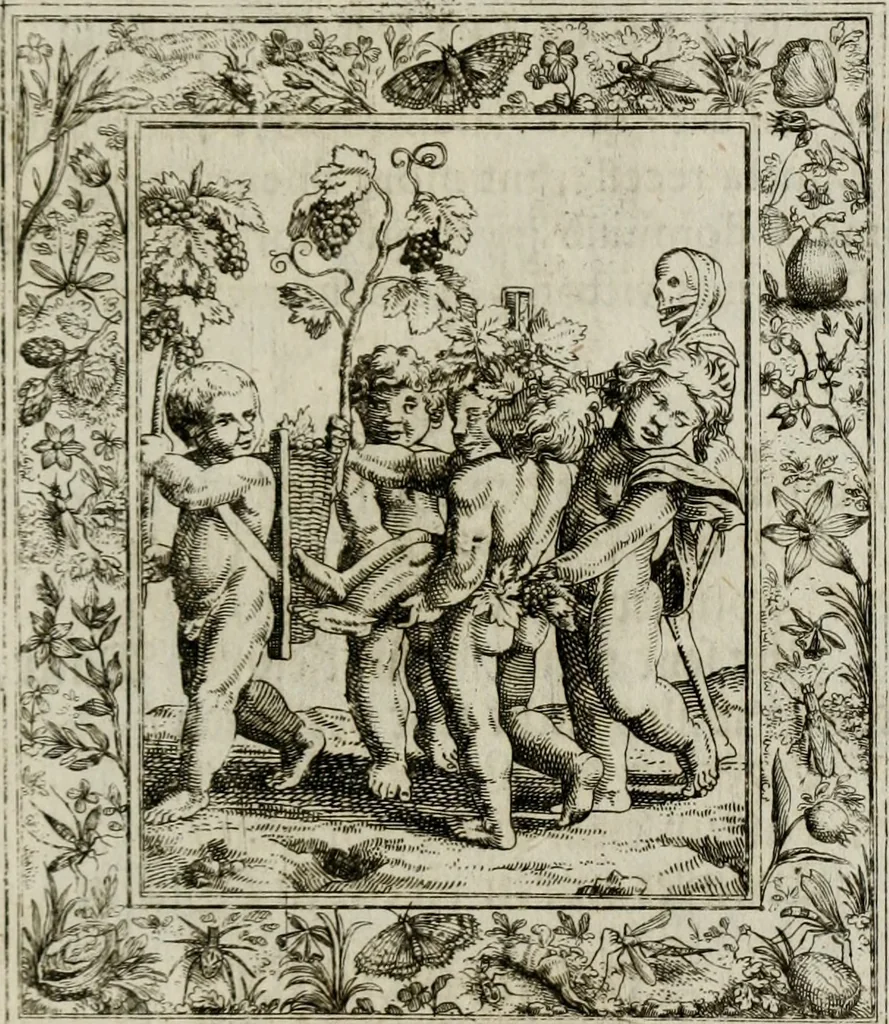 An illustration from Theatrum mortis humanæ tripartitum. I. Pars. Saltum mortis. II. Pars. Varia genera mortis. III. Pars. Pnas damnatorum continens. Figuris æneis illustratum, das ist, Schau-Bühne desz menschlichen Todts in drey Theil. 1. Theil. Der Toden Tantz. 2. Theil. Underschidliche Todts-Gattungen. 3. Theil. Der Verdambten Höllen-Peyn, vorstellend. Mit Schönen Kupffer-Stichen geziehrt vnd an Tag gegeben. Durch Joannem Weichardum Valvasor.., 1682, leaf 120