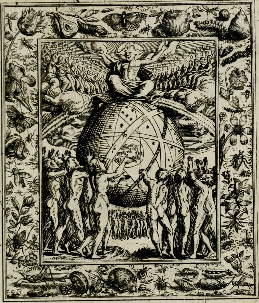 An illustration from Theatrum mortis humanæ tripartitum. I. Pars. Saltum mortis. II. Pars. Varia genera mortis. III. Pars. Pnas damnatorum continens. Figuris æneis illustratum, das ist, Schau-Bühne desz menschlichen Todts in drey Theil. 1. Theil. Der Toden Tantz. 2. Theil. Underschidliche Todts-Gattungen. 3. Theil. Der Verdambten Höllen-Peyn, vorstellend. Mit Schönen Kupffer-Stichen geziehrt vnd an Tag gegeben. Durch Joannem Weichardum Valvasor.., 1682, leaf 128