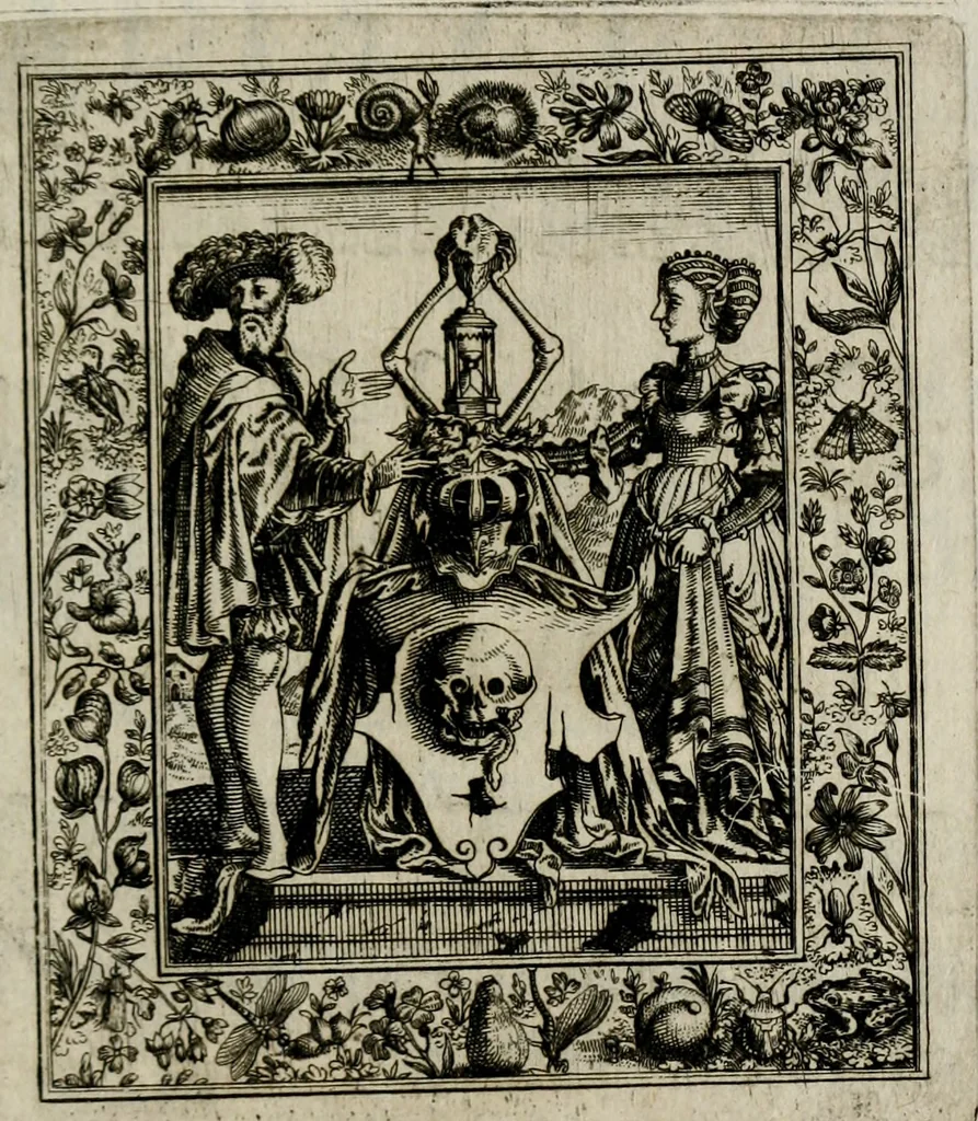 An illustration from Theatrum mortis humanæ tripartitum. I. Pars. Saltum mortis. II. Pars. Varia genera mortis. III. Pars. Pnas damnatorum continens. Figuris æneis illustratum, das ist, Schau-Bühne desz menschlichen Todts in drey Theil. 1. Theil. Der Toden Tantz. 2. Theil. Underschidliche Todts-Gattungen. 3. Theil. Der Verdambten Höllen-Peyn, vorstellend. Mit Schönen Kupffer-Stichen geziehrt vnd an Tag gegeben. Durch Joannem Weichardum Valvasor.., 1682, leaf 130