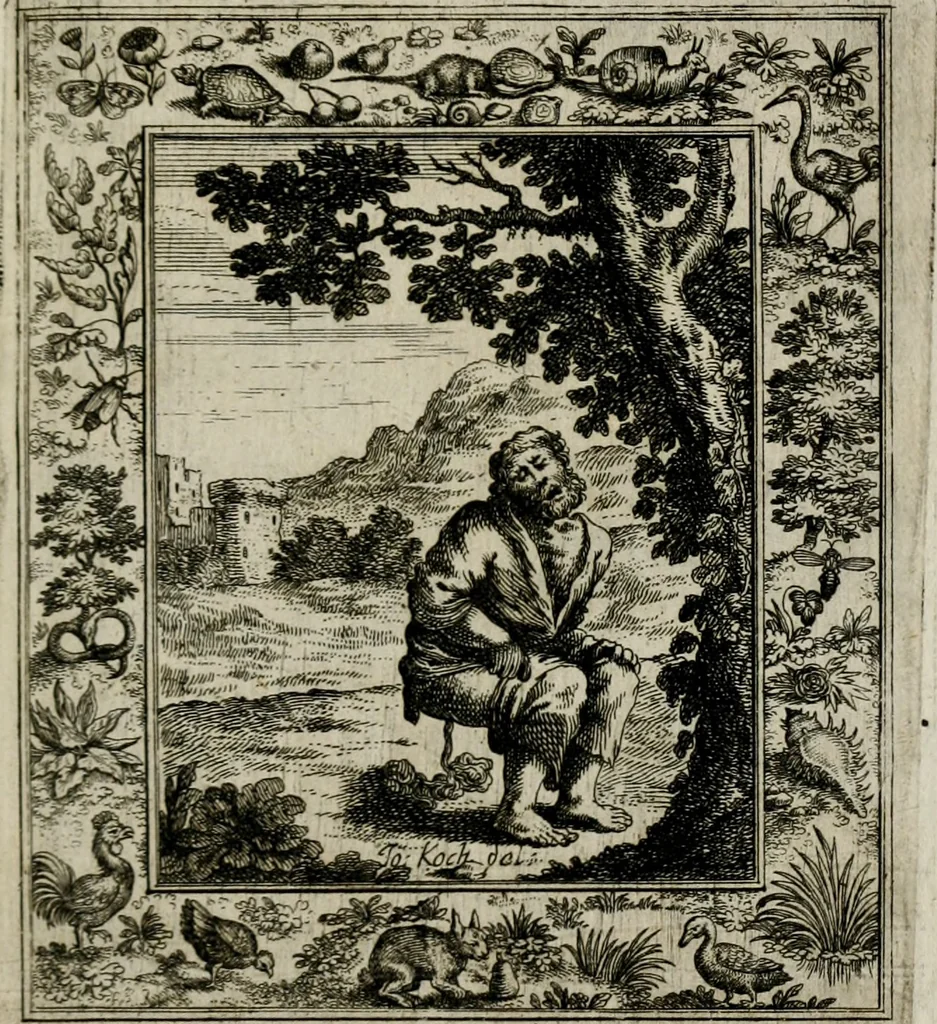 An illustration from Theatrum mortis humanæ tripartitum. I. Pars. Saltum mortis. II. Pars. Varia genera mortis. III. Pars. Pnas damnatorum continens. Figuris æneis illustratum, das ist, Schau-Bühne desz menschlichen Todts in drey Theil. 1. Theil. Der Toden Tantz. 2. Theil. Underschidliche Todts-Gattungen. 3. Theil. Der Verdambten Höllen-Peyn, vorstellend. Mit Schönen Kupffer-Stichen geziehrt vnd an Tag gegeben. Durch Joannem Weichardum Valvasor.., 1682, leaf 138