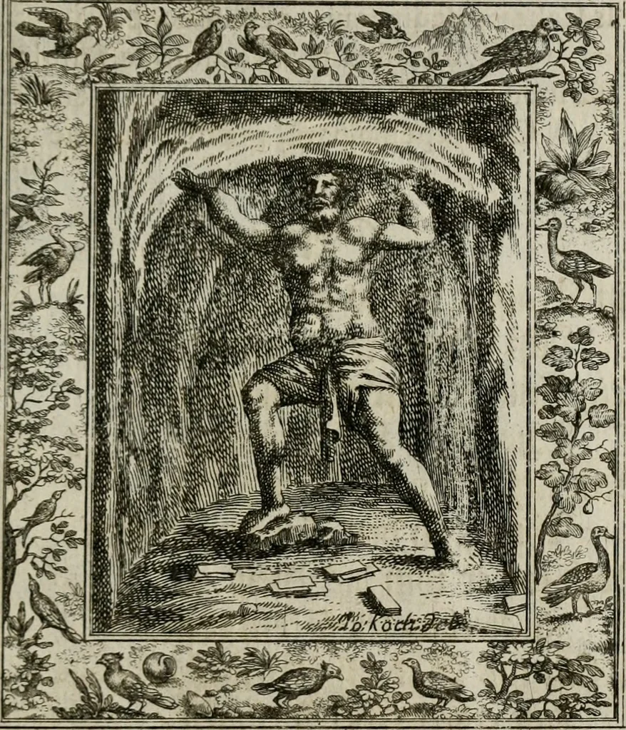 An illustration from Theatrum mortis humanæ tripartitum. I. Pars. Saltum mortis. II. Pars. Varia genera mortis. III. Pars. Pnas damnatorum continens. Figuris æneis illustratum, das ist, Schau-Bühne desz menschlichen Todts in drey Theil. 1. Theil. Der Toden Tantz. 2. Theil. Underschidliche Todts-Gattungen. 3. Theil. Der Verdambten Höllen-Peyn, vorstellend. Mit Schönen Kupffer-Stichen geziehrt vnd an Tag gegeben. Durch Joannem Weichardum Valvasor.., 1682, leaf 148