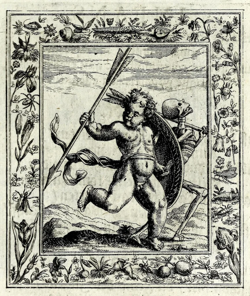 An illustration from Theatrum mortis humanae tripartitum ... : figuris aeneis illustratum = Das ist, Schau-Bühne dess menschlichen Todts in drey Theil ... : mit Schönen Kupffer-Stichen geziehrt vnd an Tag gegeben, 1682, leaf 121