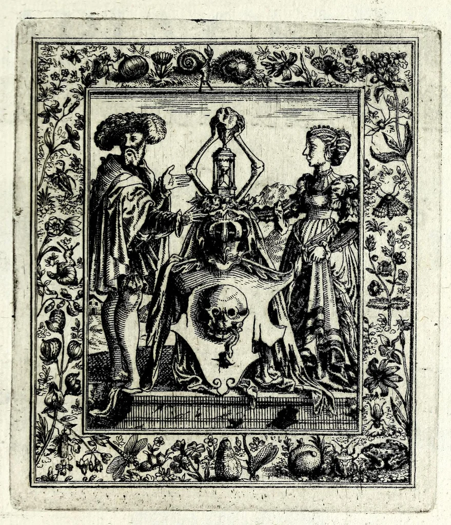 An illustration from Theatrum mortis humanae tripartitum ... : figuris aeneis illustratum = Das ist, Schau-Bühne dess menschlichen Todts in drey Theil ... : mit Schönen Kupffer-Stichen geziehrt vnd an Tag gegeben, 1682, leaf 135