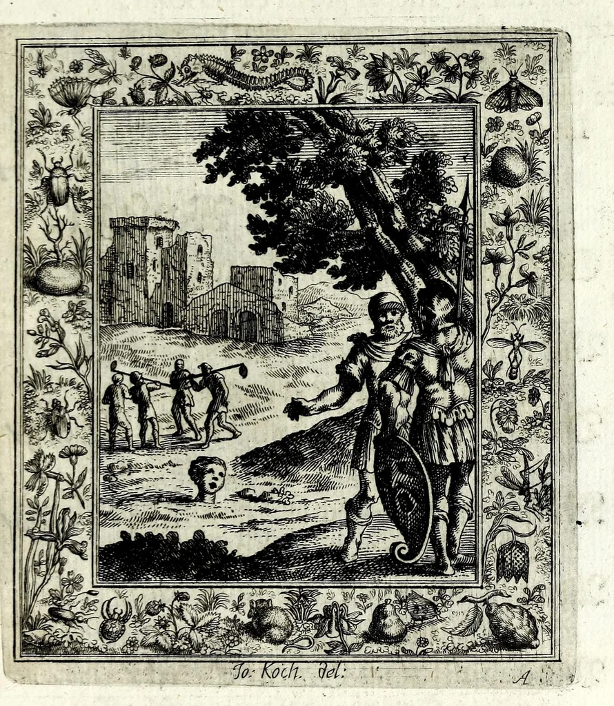 An illustration from Theatrum mortis humanae tripartitum ... : figuris aeneis illustratum = Das ist, Schau-Bühne dess menschlichen Todts in drey Theil ... : mit Schönen Kupffer-Stichen geziehrt vnd an Tag gegeben, 1682, leaf 167