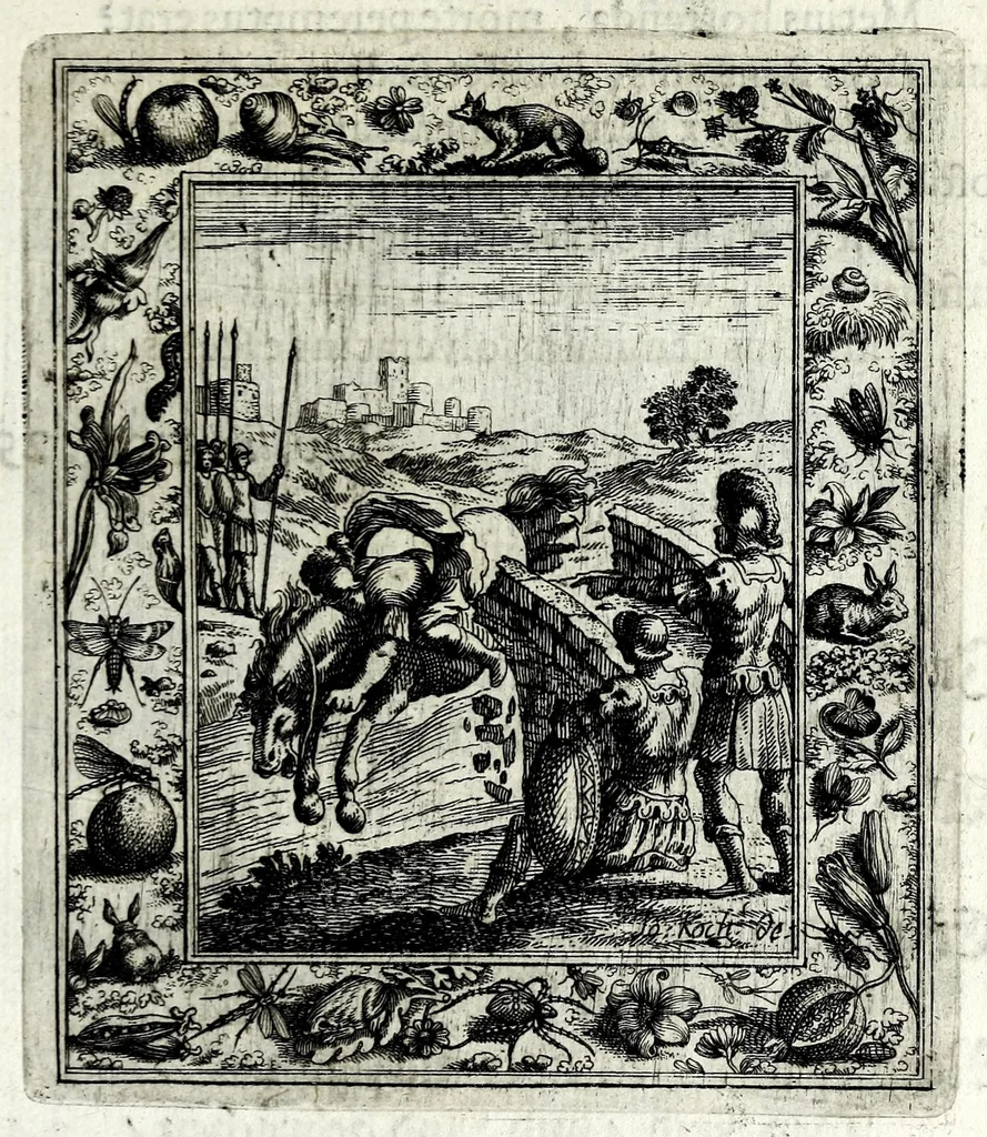 An illustration from Theatrum mortis humanae tripartitum ... : figuris aeneis illustratum = Das ist, Schau-Bühne dess menschlichen Todts in drey Theil ... : mit Schönen Kupffer-Stichen geziehrt vnd an Tag gegeben, 1682, leaf 175