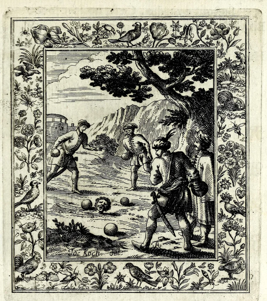 An illustration from Theatrum mortis humanae tripartitum ... : figuris aeneis illustratum = Das ist, Schau-Bühne dess menschlichen Todts in drey Theil ... : mit Schönen Kupffer-Stichen geziehrt vnd an Tag gegeben, 1682, leaf 181
