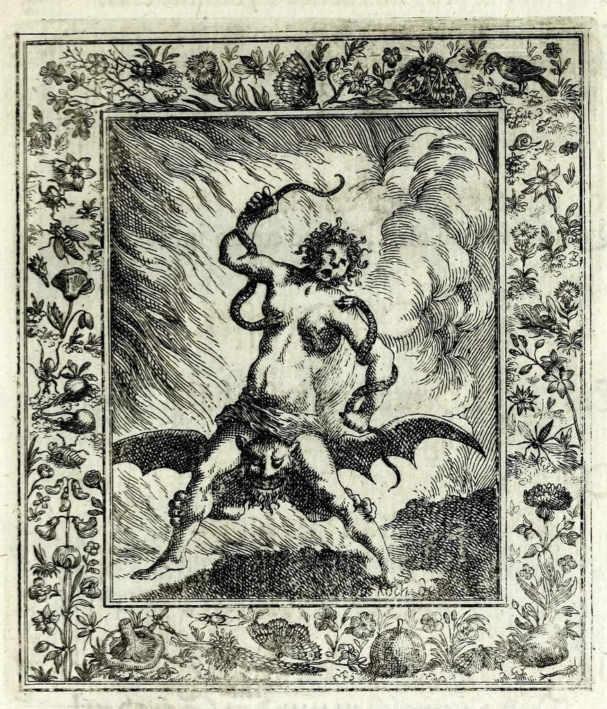 An illustration from Theatrum mortis humanae tripartitum ... : figuris aeneis illustratum = Das ist, Schau-Bühne dess menschlichen Todts in drey Theil ... : mit Schönen Kupffer-Stichen geziehrt vnd an Tag gegeben, 1682, leaf 237