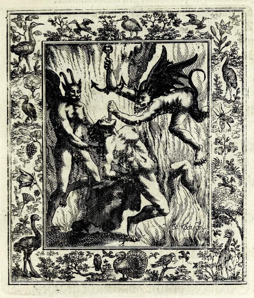An illustration from Theatrum mortis humanae tripartitum ... : figuris aeneis illustratum = Das ist, Schau-Bühne dess menschlichen Todts in drey Theil ... : mit Schönen Kupffer-Stichen geziehrt vnd an Tag gegeben, 1682, leaf 265