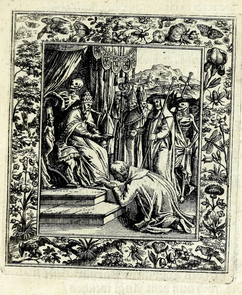 An illustration from Theatrum mortis humanae tripartitum ... : figuris aeneis illustratum = Das ist, Schau-Bühne dess menschlichen Todts in drey Theil ... : mit Schönen Kupffer-Stichen geziehrt vnd an Tag gegeben, 1682, leaf 37