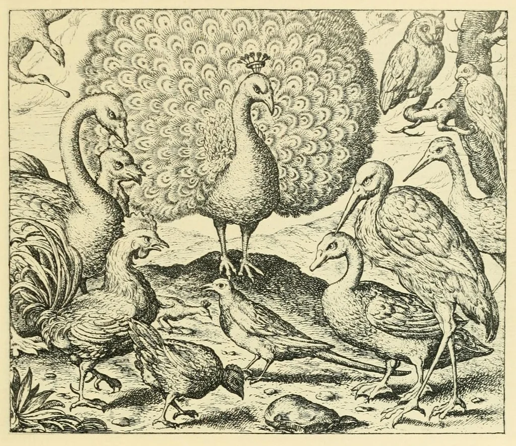 An illustration from Theatrum morum; artliche Gesprach der Thier mit wahren Historien den Menschen zur Lehr. AEgidius Sadeler excud. [Hrsg. von Gesellschaft Deutscher Bücherfreunde in Böhmen.], 1608, leaf 141