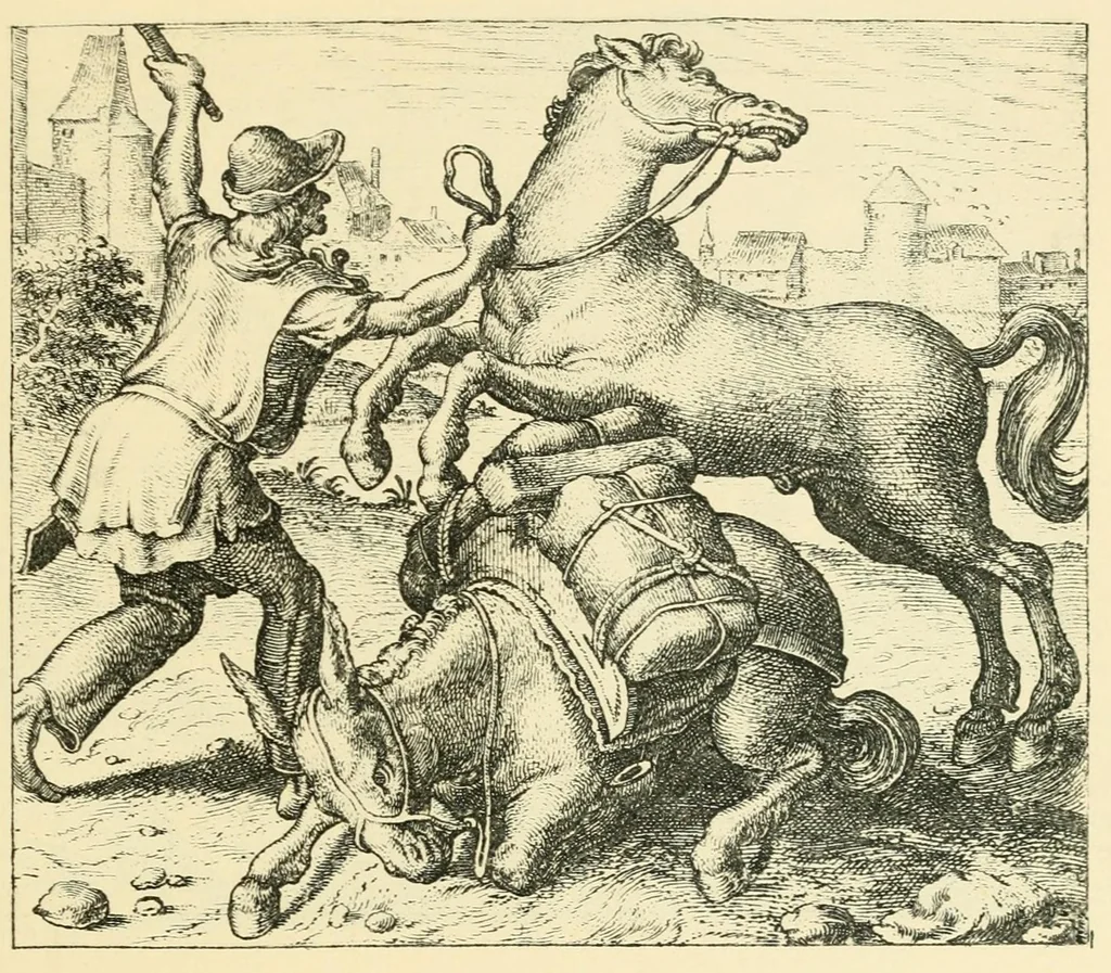 An illustration from Theatrum morum; artliche Gesprach der Thier mit wahren Historien den Menschen zur Lehr. AEgidius Sadeler excud. [Hrsg. von Gesellschaft Deutscher Bücherfreunde in Böhmen.], 1608, leaf 177