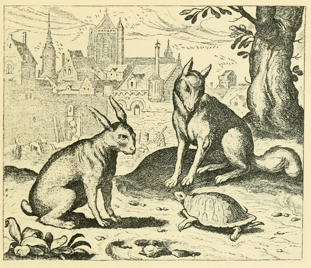 An illustration from Theatrum morum; artliche Gesprach der Thier mit wahren Historien den Menschen zur Lehr. AEgidius Sadeler excud. [Hrsg. von Gesellschaft Deutscher Bücherfreunde in Böhmen.], 1608, leaf 209