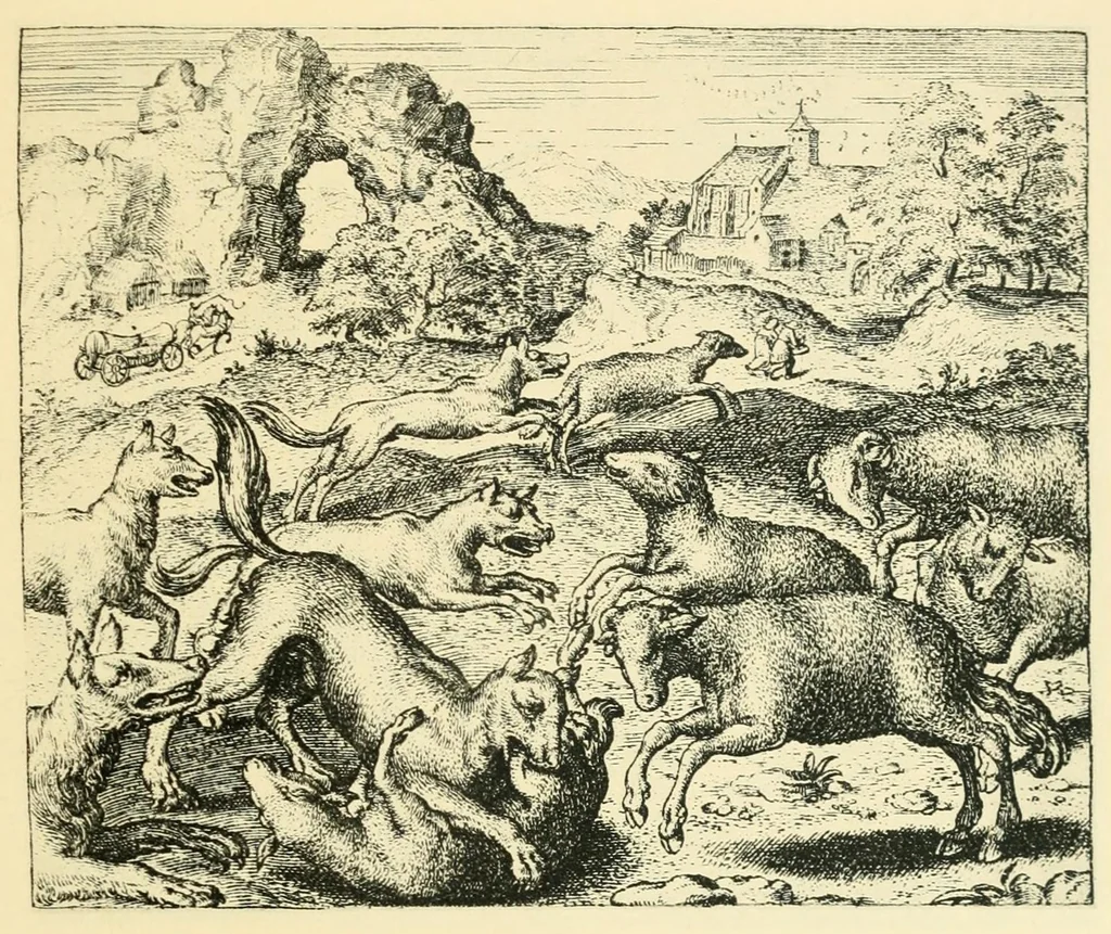 An illustration from Theatrum morum; artliche Gesprach der Thier mit wahren Historien den Menschen zur Lehr. AEgidius Sadeler excud. [Hrsg. von Gesellschaft Deutscher Bücherfreunde in Böhmen.], 1608, leaf 249
