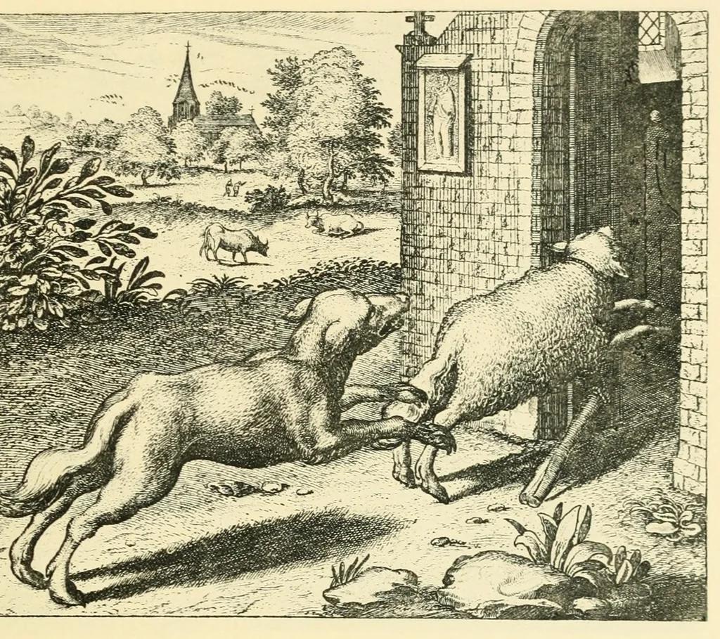 An illustration from Theatrum morum; artliche Gesprach der Thier mit wahren Historien den Menschen zur Lehr. AEgidius Sadeler excud. [Hrsg. von Gesellschaft Deutscher Bücherfreunde in Böhmen.], 1608, leaf 273