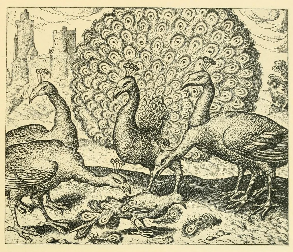 An illustration from Theatrum morum; artliche Gesprach der Thier mit wahren Historien den Menschen zur Lehr. AEgidius Sadeler excud. [Hrsg. von Gesellschaft Deutscher Bücherfreunde in Böhmen.], 1608, leaf 281