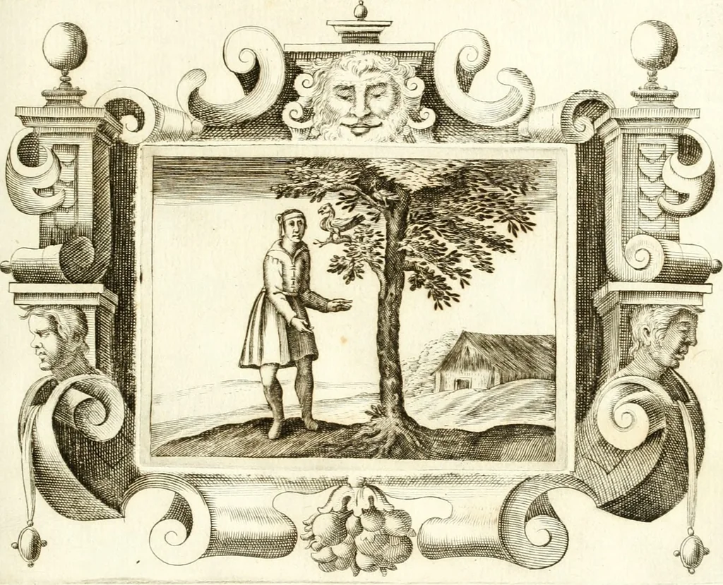 An illustration from Theatrvm omnivm scientiarvm, sive, Apparatvs qvo exceptvs fvit exc.mvs princeps d. Innicvs de Gvevara et Tassis, comes de Oñate & Villamediana, &c. ac Neapolitani regni prorex sapientissimvs, in Neapolitana academia in instavratione stvdiorvm anni MDCXLIX : cvm post sedatos Neapolitani regni tvmvltvs tanto principe avspice neapolitana Pallas armorvm tvrbine pene abrvta capvt erexit, 1650, leaf 136
