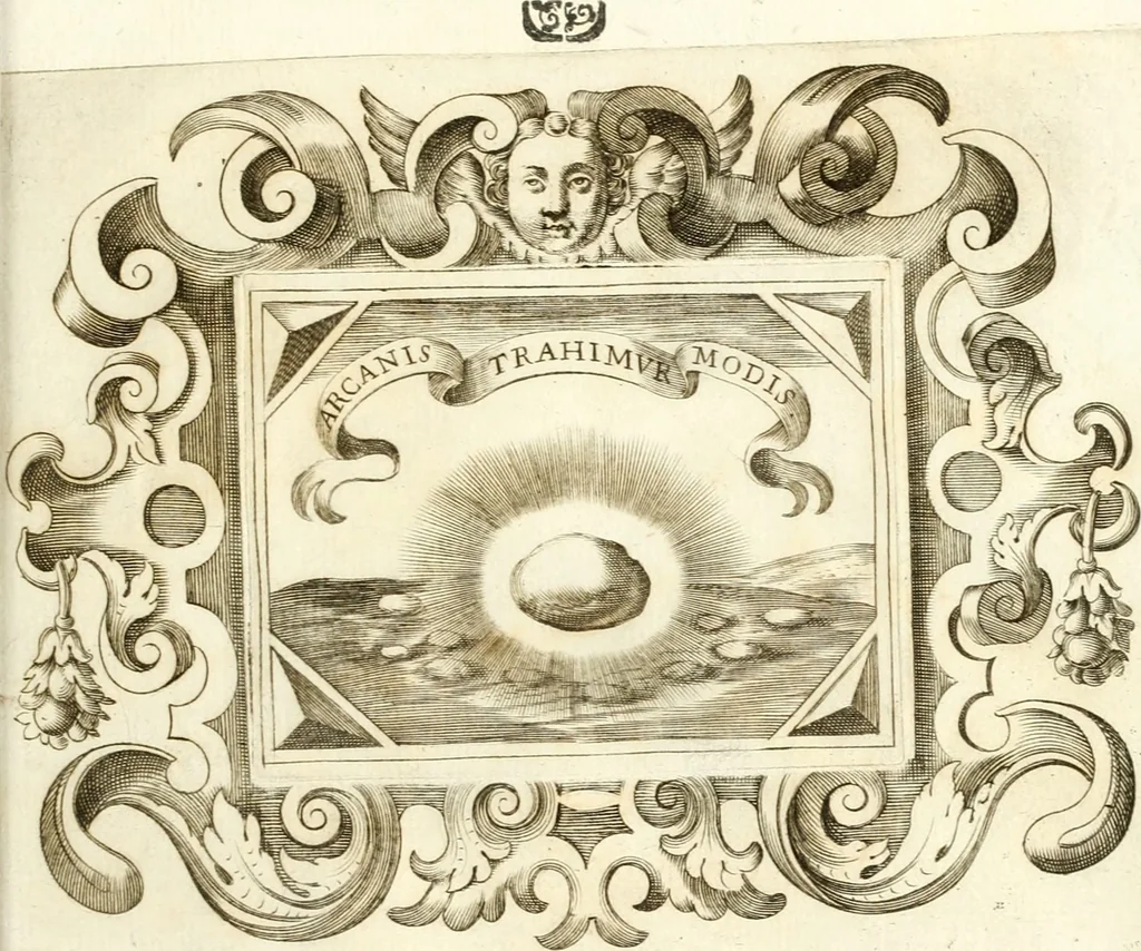An illustration from Theatrvm omnivm scientiarvm, sive, Apparatvs qvo exceptvs fvit exc.mvs princeps d. Innicvs de Gvevara et Tassis, comes de Oñate & Villamediana, &c. ac Neapolitani regni prorex sapientissimvs, in Neapolitana academia in instavratione stvdiorvm anni MDCXLIX : cvm post sedatos Neapolitani regni tvmvltvs tanto principe avspice neapolitana Pallas armorvm tvrbine pene abrvta capvt erexit, 1650, leaf 144