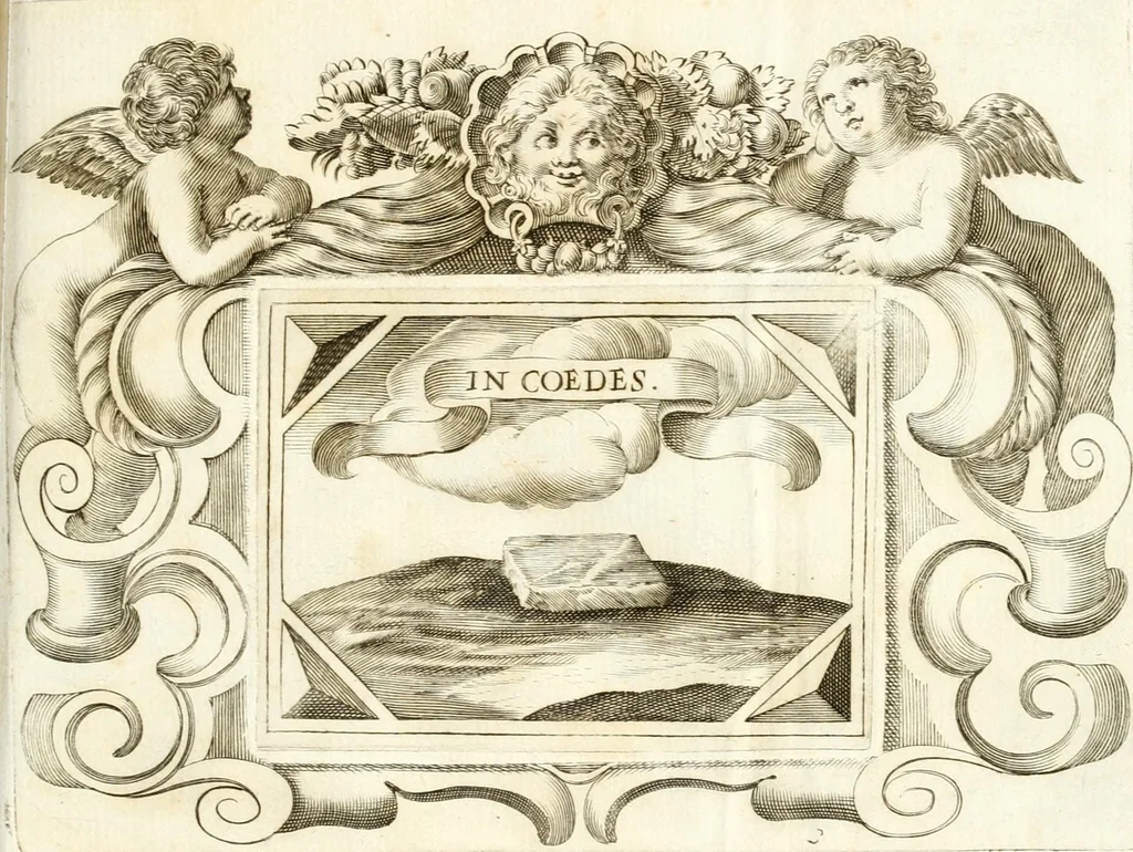 An illustration from Theatrvm omnivm scientiarvm, sive, Apparatvs qvo exceptvs fvit exc.mvs princeps d. Innicvs de Gvevara et Tassis, comes de Oñate & Villamediana, &c. ac Neapolitani regni prorex sapientissimvs, in Neapolitana academia in instavratione stvdiorvm anni MDCXLIX : cvm post sedatos Neapolitani regni tvmvltvs tanto principe avspice neapolitana Pallas armorvm tvrbine pene abrvta capvt erexit, 1650, leaf 148