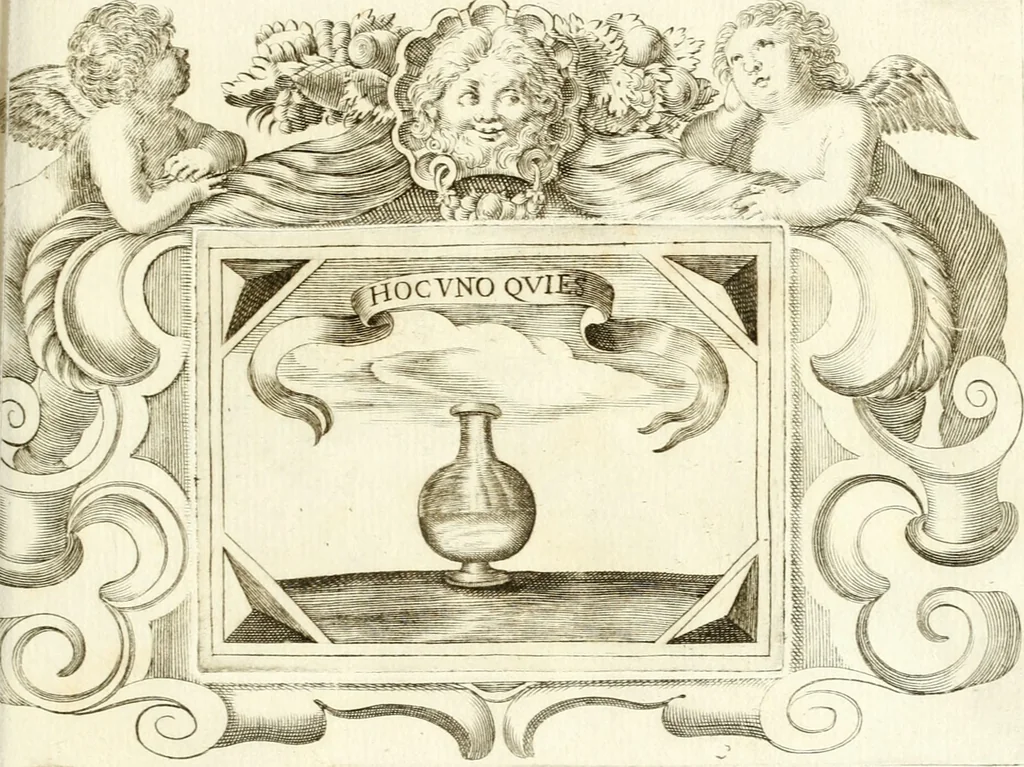 An illustration from Theatrvm omnivm scientiarvm, sive, Apparatvs qvo exceptvs fvit exc.mvs princeps d. Innicvs de Gvevara et Tassis, comes de Oñate & Villamediana, &c. ac Neapolitani regni prorex sapientissimvs, in Neapolitana academia in instavratione stvdiorvm anni MDCXLIX : cvm post sedatos Neapolitani regni tvmvltvs tanto principe avspice neapolitana Pallas armorvm tvrbine pene abrvta capvt erexit, 1650, leaf 168