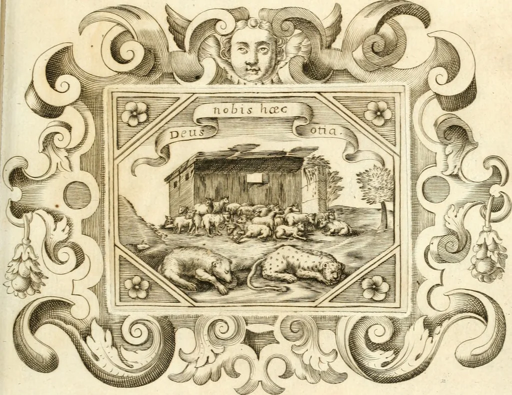 An illustration from Theatrvm omnivm scientiarvm, sive, Apparatvs qvo exceptvs fvit exc.mvs princeps d. Innicvs de Gvevara et Tassis, comes de Oñate & Villamediana, &c. ac Neapolitani regni prorex sapientissimvs, in Neapolitana academia in instavratione stvdiorvm anni MDCXLIX : cvm post sedatos Neapolitani regni tvmvltvs tanto principe avspice neapolitana Pallas armorvm tvrbine pene abrvta capvt erexit, 1650, leaf 176