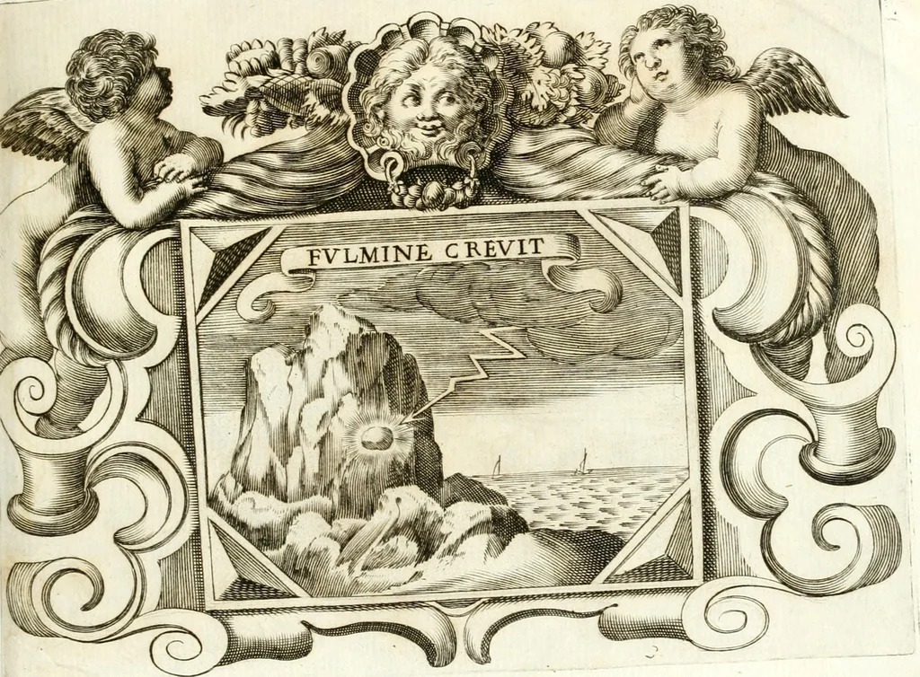 An illustration from Theatrvm omnivm scientiarvm, sive, Apparatvs qvo exceptvs fvit exc.mvs princeps d. Innicvs de Gvevara et Tassis, comes de Oñate & Villamediana, &c. ac Neapolitani regni prorex sapientissimvs, in Neapolitana academia in instavratione stvdiorvm anni MDCXLIX : cvm post sedatos Neapolitani regni tvmvltvs tanto principe avspice neapolitana Pallas armorvm tvrbine pene abrvta capvt erexit, 1650, leaf 184
