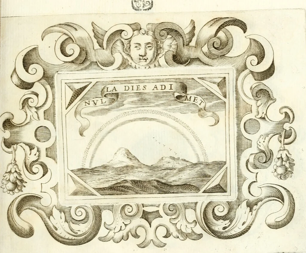 An illustration from Theatrvm omnivm scientiarvm, sive, Apparatvs qvo exceptvs fvit exc.mvs princeps d. Innicvs de Gvevara et Tassis, comes de Oñate & Villamediana, &c. ac Neapolitani regni prorex sapientissimvs, in Neapolitana academia in instavratione stvdiorvm anni MDCXLIX : cvm post sedatos Neapolitani regni tvmvltvs tanto principe avspice neapolitana Pallas armorvm tvrbine pene abrvta capvt erexit, 1650, leaf 216