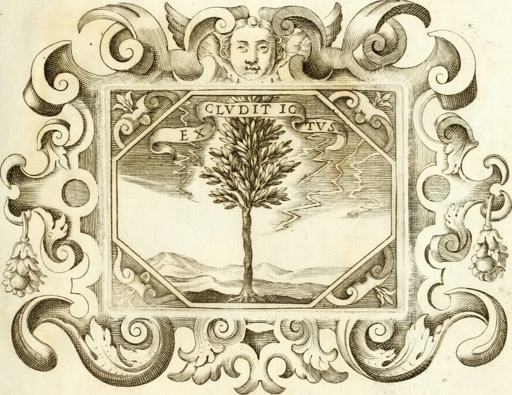 An illustration from Theatrvm omnivm scientiarvm, sive, Apparatvs qvo exceptvs fvit exc.mvs princeps d. Innicvs de Gvevara et Tassis, comes de Oñate & Villamediana, &c. ac Neapolitani regni prorex sapientissimvs, in Neapolitana academia in instavratione stvdiorvm anni MDCXLIX : cvm post sedatos Neapolitani regni tvmvltvs tanto principe avspice neapolitana Pallas armorvm tvrbine pene abrvta capvt erexit, 1650, leaf 226