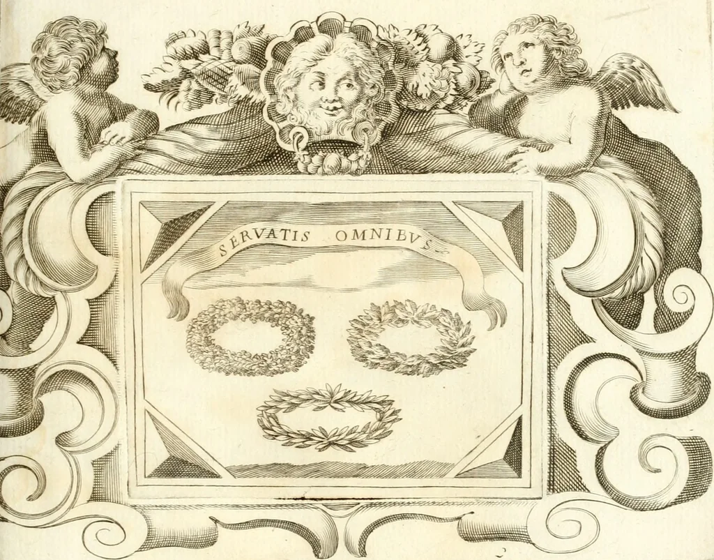 An illustration from Theatrvm omnivm scientiarvm, sive, Apparatvs qvo exceptvs fvit exc.mvs princeps d. Innicvs de Gvevara et Tassis, comes de Oñate & Villamediana, &c. ac Neapolitani regni prorex sapientissimvs, in Neapolitana academia in instavratione stvdiorvm anni MDCXLIX : cvm post sedatos Neapolitani regni tvmvltvs tanto principe avspice neapolitana Pallas armorvm tvrbine pene abrvta capvt erexit, 1650, leaf 230