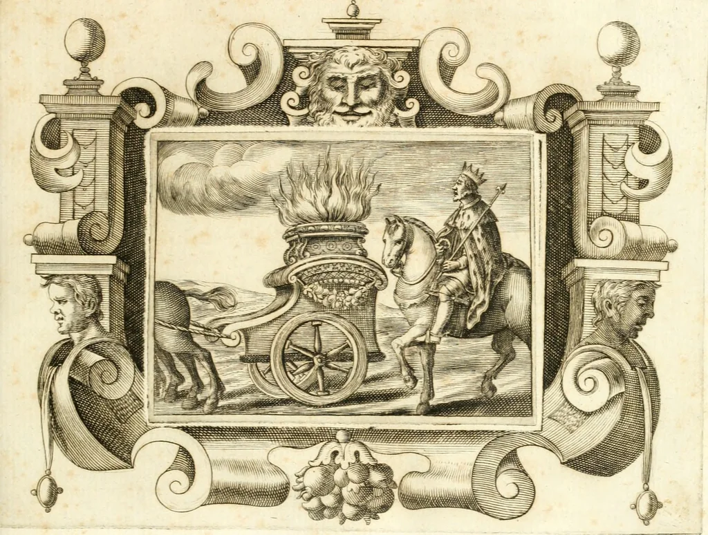 An illustration from Theatrvm omnivm scientiarvm, sive, Apparatvs qvo exceptvs fvit exc.mvs princeps d. Innicvs de Gvevara et Tassis, comes de Oñate & Villamediana, &c. ac Neapolitani regni prorex sapientissimvs, in Neapolitana academia in instavratione stvdiorvm anni MDCXLIX : cvm post sedatos Neapolitani regni tvmvltvs tanto principe avspice neapolitana Pallas armorvm tvrbine pene abrvta capvt erexit, 1650, leaf 24