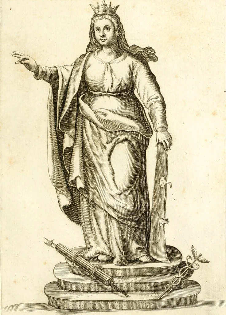 An illustration from Theatrvm omnivm scientiarvm, sive, Apparatvs qvo exceptvs fvit exc.mvs princeps d. Innicvs de Gvevara et Tassis, comes de Oñate & Villamediana, &c. ac Neapolitani regni prorex sapientissimvs, in Neapolitana academia in instavratione stvdiorvm anni MDCXLIX : cvm post sedatos Neapolitani regni tvmvltvs tanto principe avspice neapolitana Pallas armorvm tvrbine pene abrvta capvt erexit, 1650, leaf 270