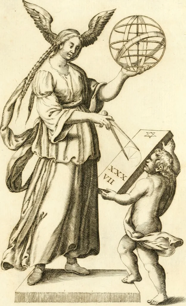 An illustration from Theatrvm omnivm scientiarvm, sive, Apparatvs qvo exceptvs fvit exc.mvs princeps d. Innicvs de Gvevara et Tassis, comes de Oñate & Villamediana, &c. ac Neapolitani regni prorex sapientissimvs, in Neapolitana academia in instavratione stvdiorvm anni MDCXLIX : cvm post sedatos Neapolitani regni tvmvltvs tanto principe avspice neapolitana Pallas armorvm tvrbine pene abrvta capvt erexit, 1650, leaf 286
