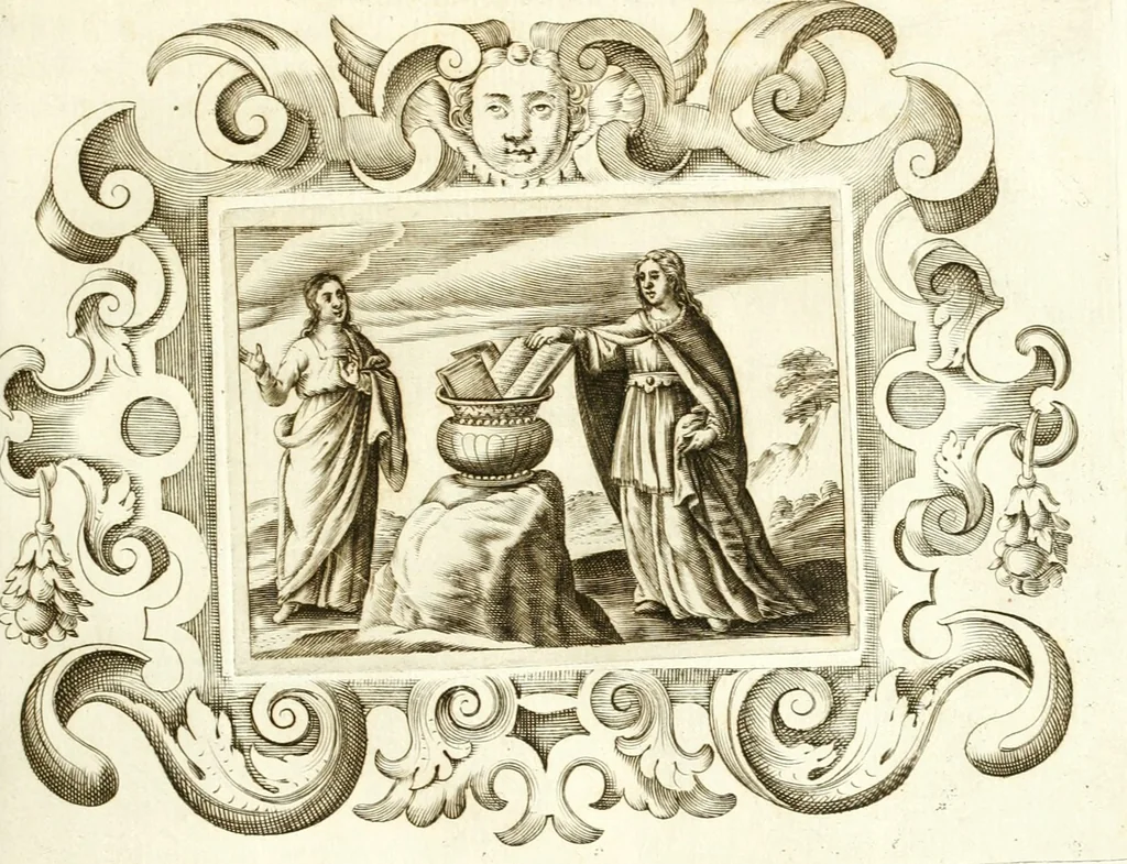 An illustration from Theatrvm omnivm scientiarvm, sive, Apparatvs qvo exceptvs fvit exc.mvs princeps d. Innicvs de Gvevara et Tassis, comes de Oñate & Villamediana, &c. ac Neapolitani regni prorex sapientissimvs, in Neapolitana academia in instavratione stvdiorvm anni MDCXLIX : cvm post sedatos Neapolitani regni tvmvltvs tanto principe avspice neapolitana Pallas armorvm tvrbine pene abrvta capvt erexit, 1650, leaf 44