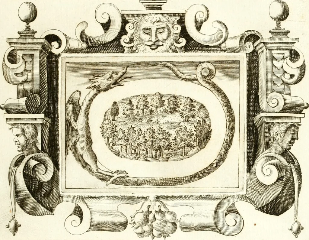 An illustration from Theatrvm omnivm scientiarvm, sive, Apparatvs qvo exceptvs fvit exc.mvs princeps d. Innicvs de Gvevara et Tassis, comes de Oñate & Villamediana, &c. ac Neapolitani regni prorex sapientissimvs, in Neapolitana academia in instavratione stvdiorvm anni MDCXLIX : cvm post sedatos Neapolitani regni tvmvltvs tanto principe avspice neapolitana Pallas armorvm tvrbine pene abrvta capvt erexit, 1650, leaf 52