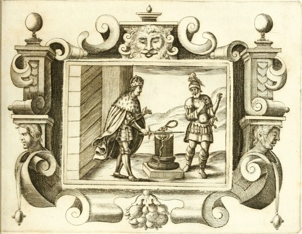 An illustration from Theatrvm omnivm scientiarvm, sive, Apparatvs qvo exceptvs fvit exc.mvs princeps d. Innicvs de Gvevara et Tassis, comes de Oñate & Villamediana, &c. ac Neapolitani regni prorex sapientissimvs, in Neapolitana academia in instavratione stvdiorvm anni MDCXLIX : cvm post sedatos Neapolitani regni tvmvltvs tanto principe avspice neapolitana Pallas armorvm tvrbine pene abrvta capvt erexit, 1650, leaf 60