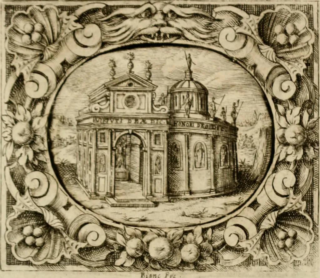 An illustration from Theatrvm temporanevm æternitati Cæsaris Montii, S.R.E. cardinalis et archiep. mediolanen. sacrvm, 1635, leaf 152