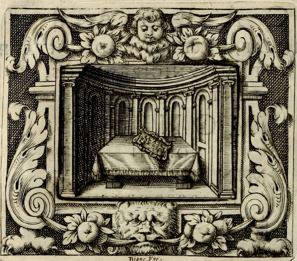 An illustration from Theatrvm temporanevm æternitati Cæsaris Montii, S.R.E. cardinalis et archiep. mediolanen. sacrvm, 1635, leaf 171