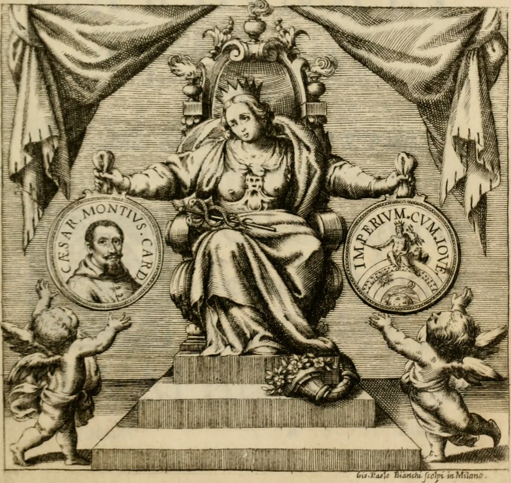 An illustration from Theatrvm temporanevm æternitati Cæsaris Montii, S.R.E. cardinalis et archiep. mediolanen. sacrvm, 1635, leaf 4