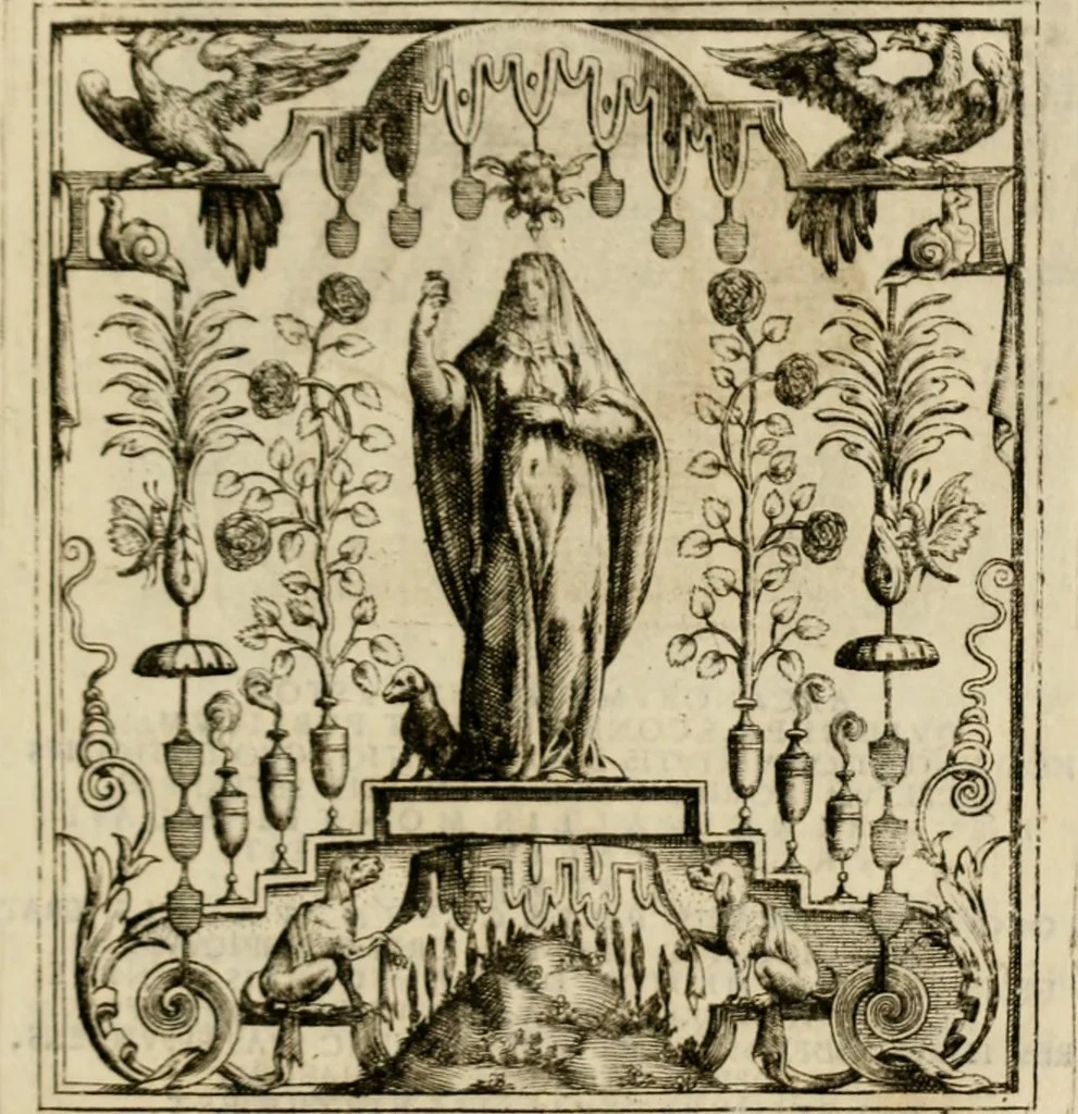 An illustration from Theatrvm temporanevm æternitati Cæsaris Montii, S.R.E. cardinalis et archiep. mediolanen. sacrvm, 1635, leaf 62