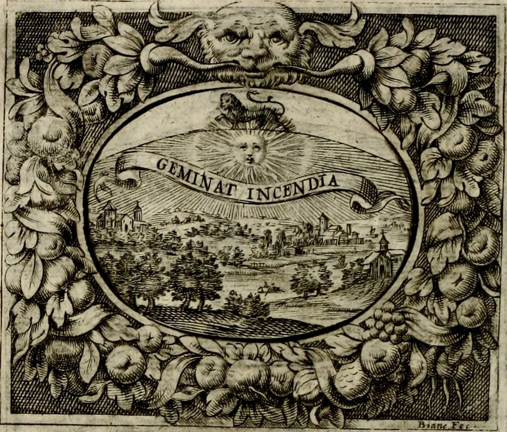 An illustration from Theatrvm temporanevm æternitati Cæsaris Montii, S.R.E. cardinalis et archiep. mediolanen. sacrvm, 1635, leaf 75