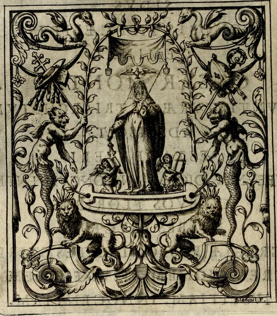 An illustration from Theatrvm temporanevm æternitati Cæsaris Montii, S.R.E. cardinalis et archiep. mediolanen. sacrvm, 1635, leaf 77